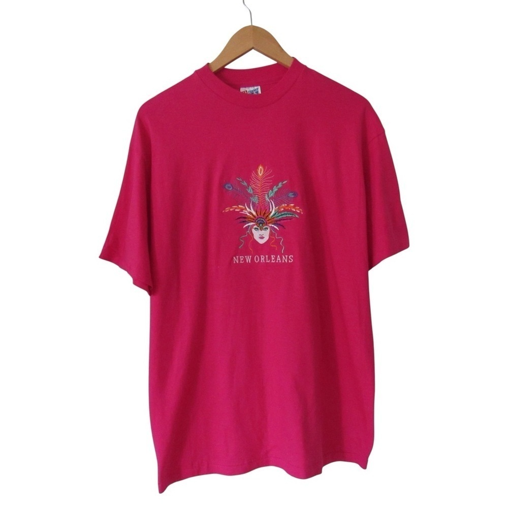 Hanes Beefy-T New Orleans Mardi Gras Vintage T-Shirt Hot Pink Large USA 90s